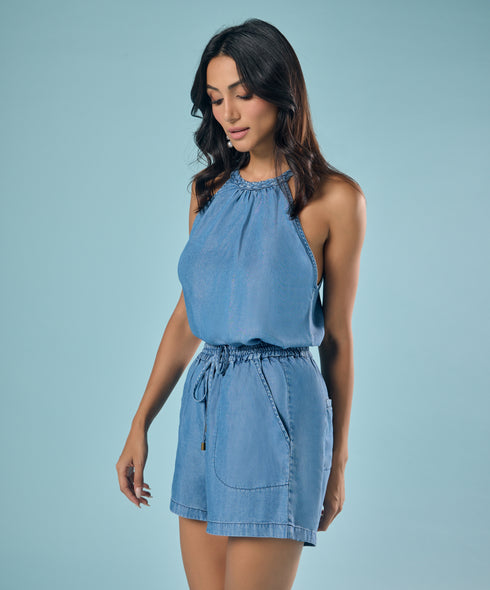 Braided Neck Halter Neck Tencel Top